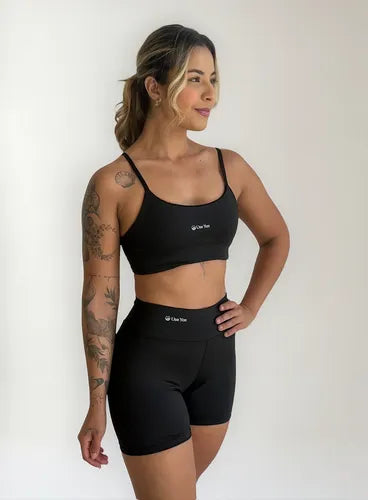 Conjunto Fitness Virginia Top Shorts Meia Coxa Cintura Alta