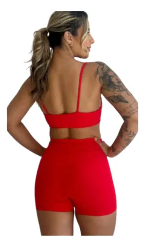 Conjunto Fitness Virginia Top Shorts Meia Coxa Cintura Alta