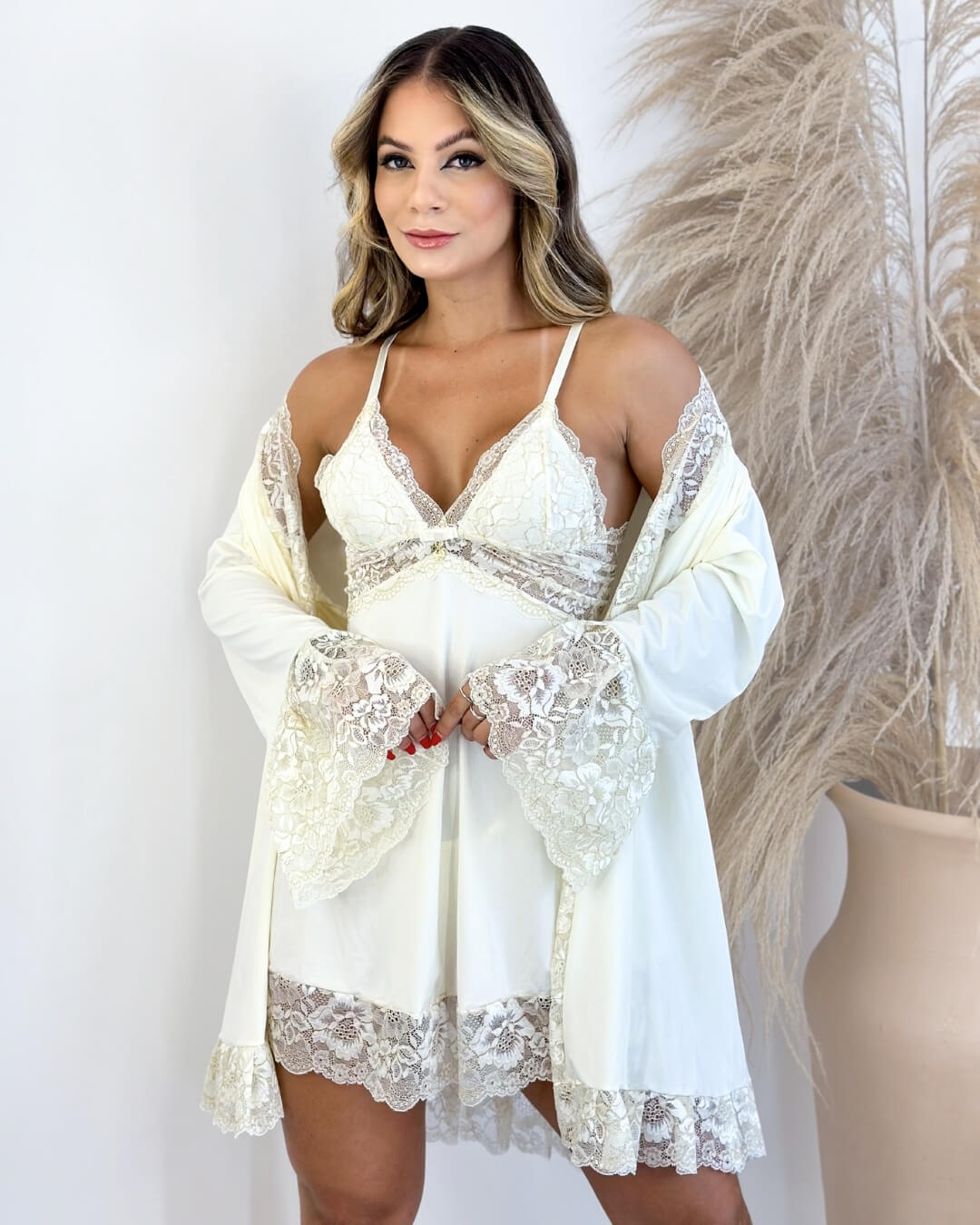 Conjunto Venus Camisola, Robe e Calcinha