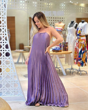 Vestido Longo Plissado Roxo