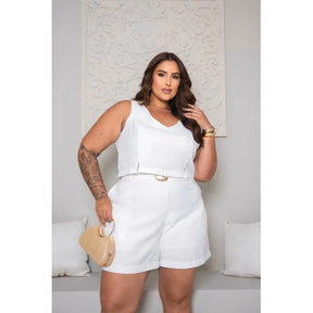 Conjunto Regata e Shorts com Cinto Off White -VL12