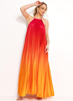 Vestido Longo Plissado Degrade